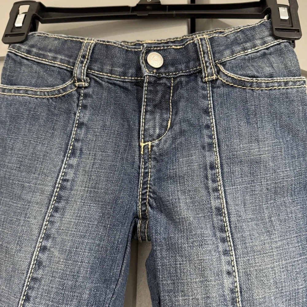 Gymboree Girls Floral Flare Stone Washed Boot Cut Jeans Size 5 Flowers Buttons